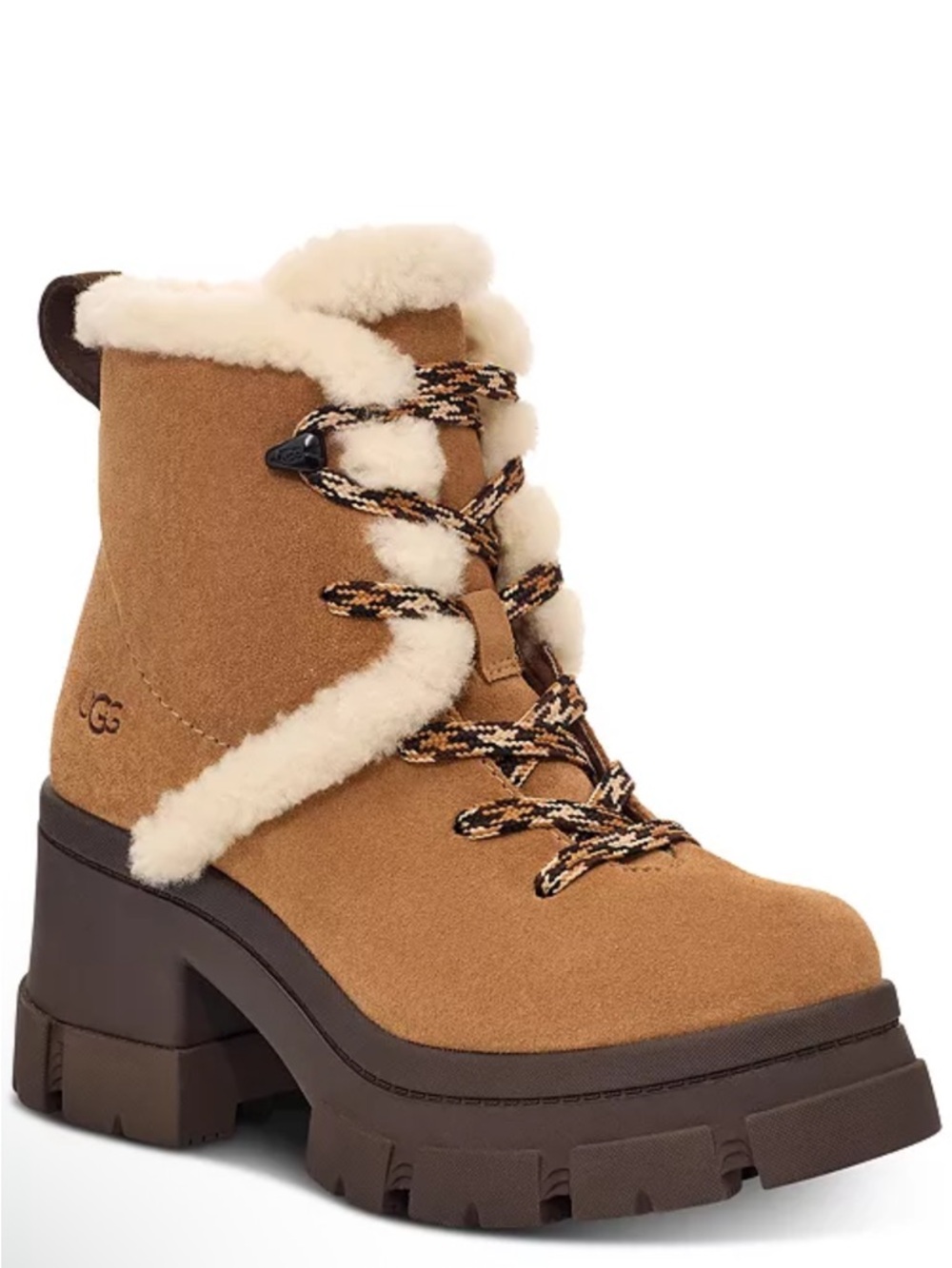 UGG Chestnut Suede Shearling-Trim Lug Heel Boot